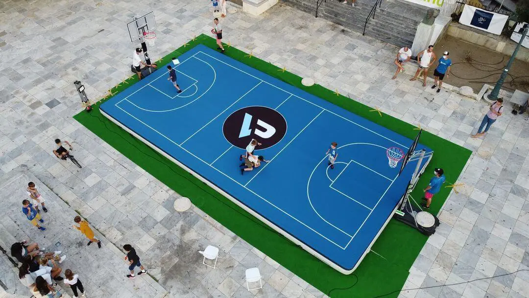 Inflatable basketball court outside 