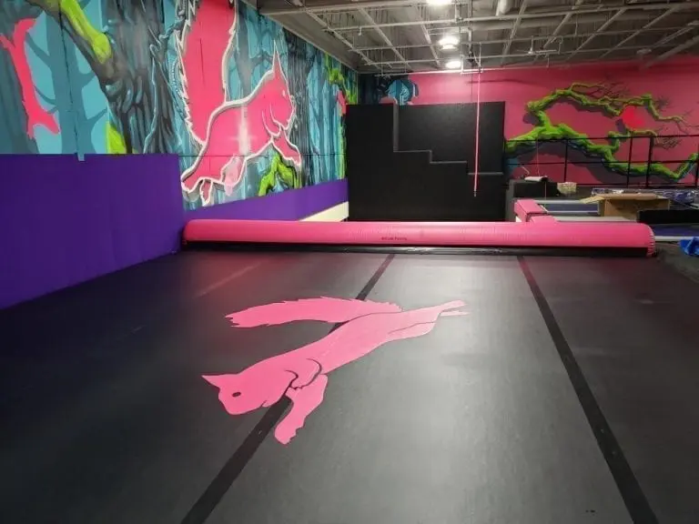 Pink AirRoll Takeoff in trampoline park